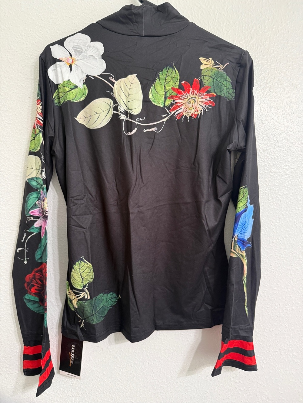 Uoozee Shirt - Womens Large - Floral Black Mock Neck Graphic - Long Sleeve - Picture 3 of 7